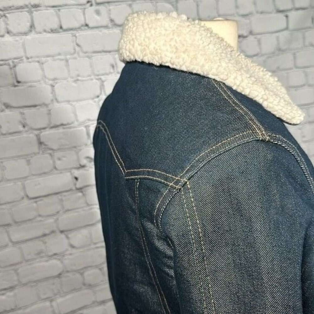 Old Navy Sherpa Lined Jean Denim Trucker Jacket Y2K Vintage Warm Women Sz M NWOT - Picture 14 of 16